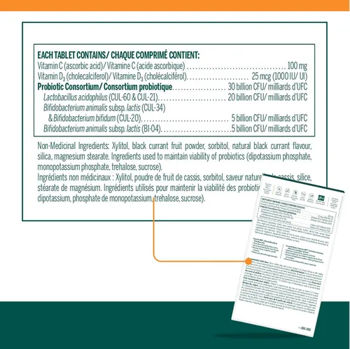 Vista 2 de Genestra Brands HMF Immune, sabor grosella negra, 30 tabletas masticables