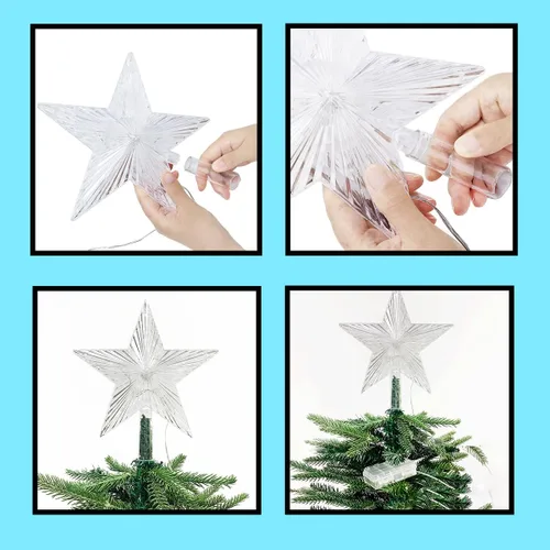 Vista 9 de Luces USB de Estrella para la Copa del Árbol de Navidad, Befoxfo, 9.5 pulgadas 10 LED multicolor con control remoto versátil alimentado por USB, luz