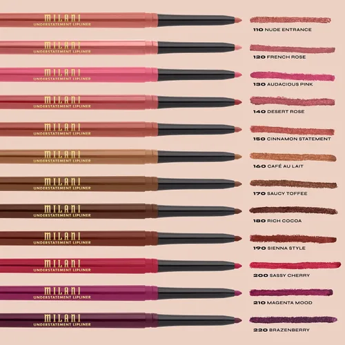 Vista 4 de Milani Understatement - Lápiz delineador de labios suave retráctil altamente pigmentado, maquillaje de labios fácil de usar, delineador de labios