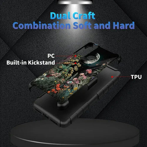 Vista 270 de Funda para AT&T Maestro Max 2021/Cricket Ovation 2 con protector de pantalla de vidrio templado, funda resistente con función atril integrada