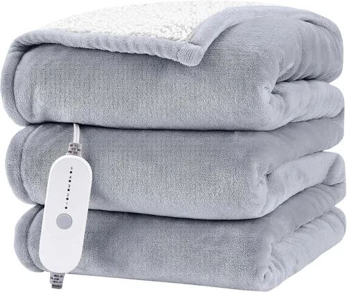 Vista 10 de Manta eléctrica térmica HYLEORY de 50"x60" de forro polar suave y franela con 5 niveles de calefacción y temporizador de 3 horas con apagado