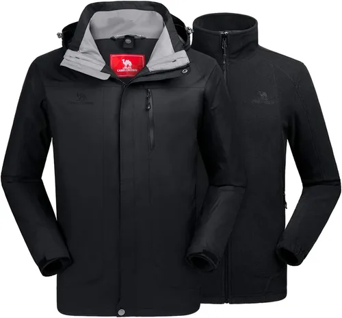 Vista 8 de CAMEL CROWN - Chaqueta de esquí para hombre 3 en 1, chaqueta de invierno impermeable para nieve, cortavientos, con capucha y forro polar cálido Azul