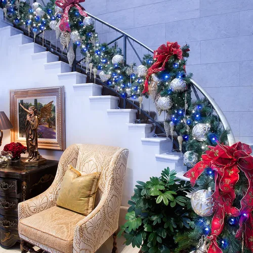 Vista 8 de JMEXSUSS Guirnalda de luces de Navidad de 200 LED azules y blancas, 66 pies, de exterior, expansible, para árbol, fiesta o decoración de hogar