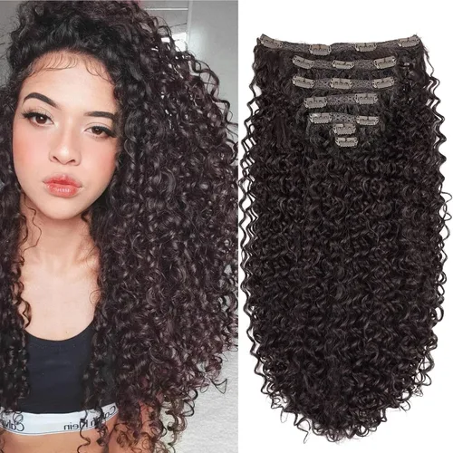 Vista 10 de Extensiones de cabello sintético con clip, extensiones de cabello sintético negro y rubio miel, extensiones de cabello rizado Jerry para mujeres