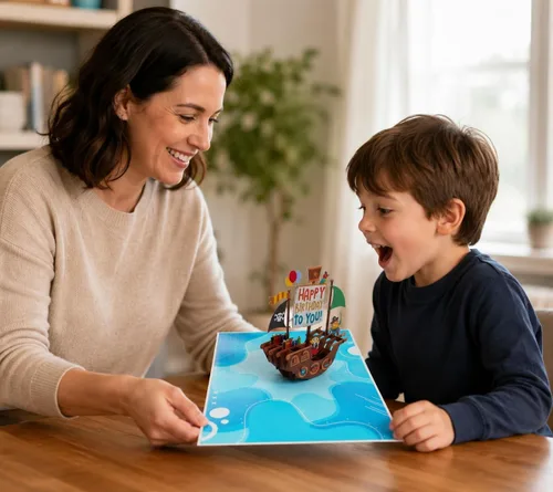 Vista 3 de ETA Tarjeta de cumpleaños emergente 3D de Pirate Ship – Divertida tarjeta de felicitación de feliz cumpleaños para niños, niñas, niños pequeños