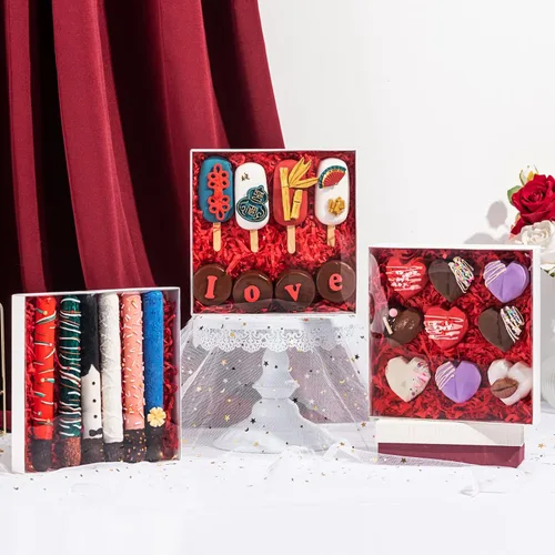Vista 4 de RomanticBaking - Paquete de 24 cajas de galletas de 8 x 8 x 1.5 pulgadas Cakesicle Cajas cubiertas de chocolate para pretzel, cajas de panadería
