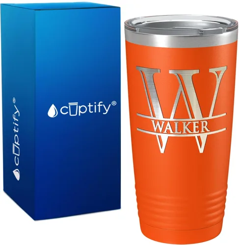 Vista 126 de Vaso personalizado de regalo de cumpleaños para mujeres y hombres, con monograma de escritura dividida, inicial y nombre grabado en negro, taza
