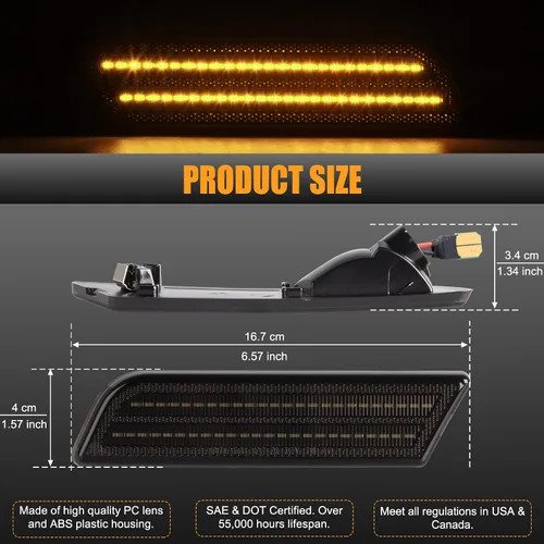 Vista 5 de Gempro Luces de Marcador Lateral LED para Ford Transit Connect 2010-2013 Ámbar Refledores de Parachoques Delantero Lámparas Lente Ahumada, 2 Piezas