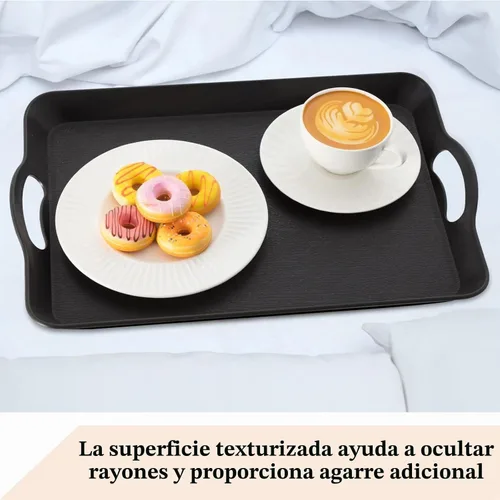 Vista 3 de 6 bandejas para servir con asas para comer, bandeja de plástico multiusos de 16 x 11 pulgadas, bandeja rectangular antideslizante decorativa