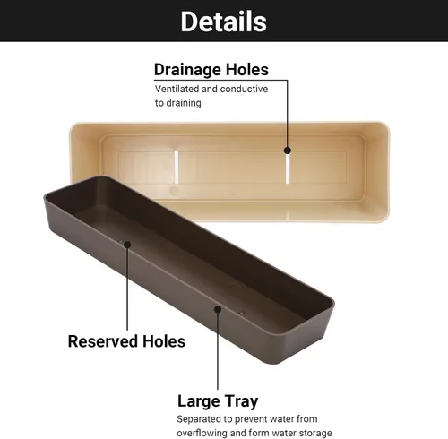 Vista 3 de GREANER Macetero para alféizar de ventana, 1 paquete de 12 x 3.8 pulgadas rectangular de hierbas con bandeja, moderna maceta de plástico