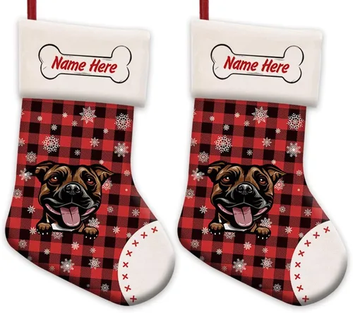 Vista 57 de Foto personalizada, Feliz Navidad, búfalo rojo, a cuadros, feliz perro, calcetín de Navidad, copo de nieve, decoración de vacaciones, calcetín