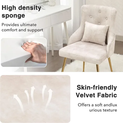 Vista 3 de Sillas de comedor de terciopelo, sillas de acento tapizadas de terciopelo, silla de cocina con patas de metal y almohada lumbar para comedor, sala