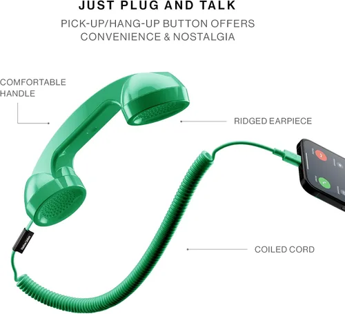 Vista 8 de Native Union Pop Phone – Auricular retro con micrófono y altavoz, USB-C para iPhone, iPad, Laptop, Tablet, Samsung S25, Flip 7, Fold 7 – Trabajo Pino