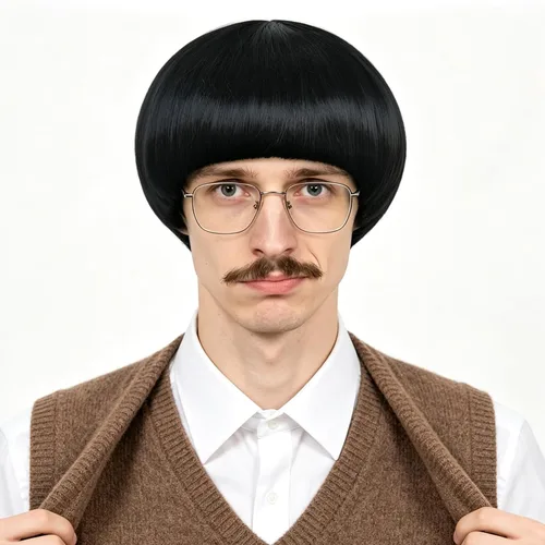 Vista 5 de ANOGOL Peluca corta negra con corte de tazón para hombre, con flequillo Negro