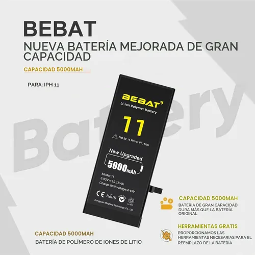 Vista 5 de Batería de repuesto para iPhone 11, batería de repuesto de polímero de iones de litio de alta capacidad de 5000 mAh para el modelo A2111, A2223