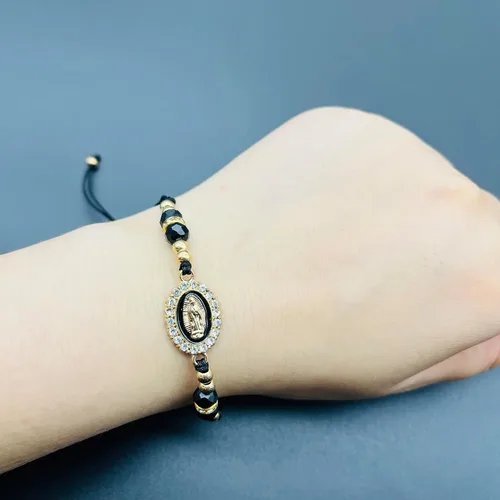 Vista 2 de Pulsera Virgen María con cordón ajustable Nuestra Señora de Guadalupe Pulsera de cuentas de cristal