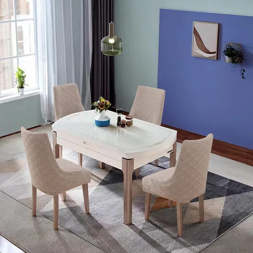 Vista 25 de Paquete de 2 fundas para silla lateral con respaldo de ala, fundas elásticas para sillas con respaldo geométrico rómbico, fundas para silla