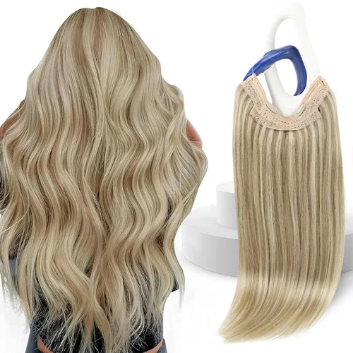 Vista 45 de Sunny - Extensiones de cabello humano real, con cable/hilo y clips ajustables, aplicación invisible, 2.82 onzas, 12 pulgadas, color rubio cenizo