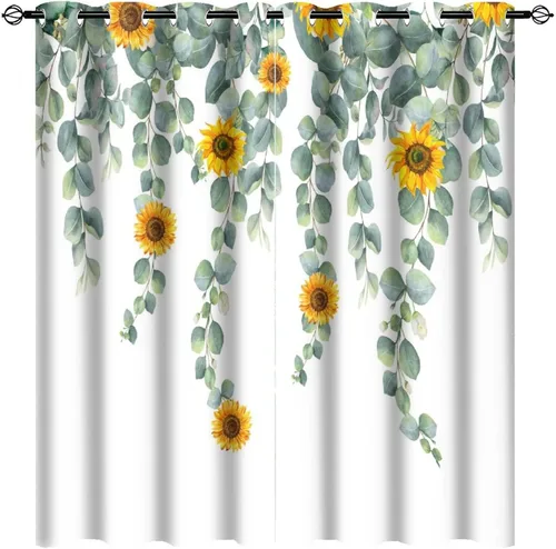 Vista 12 de Cortinas abstractas de eucalipto y colibrí, cortinas opacas con aislamiento térmico y ojales para dormitorio, 2 paneles de 45 pulgadas de largo x 21