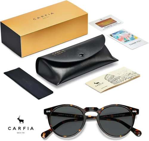 Vista 49 de CARFIA Gafas de sol polarizadas de acetato redondo para mujer, protección UV de cara pequeña con funda de cuero CA5288