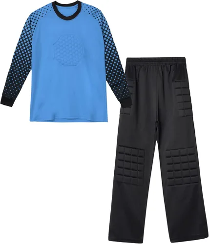 Vista 4 de TiaoBug Conjunto de camiseta y pantalones de fútbol acolchados para niños y niños, camisa de portero de manga larga, uniforme de entrenamiento
