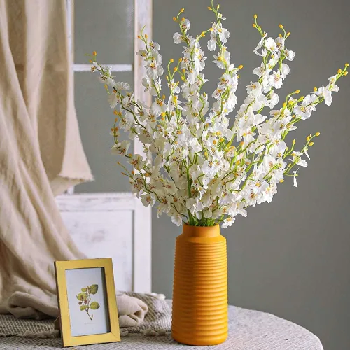 Vista 3 de Kisflower Ramo de orquídeas artificiales blancas, 12 unidades, ramo de orquídeas bailarinas falsas de seda blanca para bricolaje, interiores Blanco