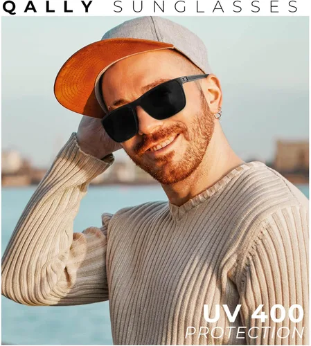 Vista 2 de QALLY 3 Pack Retro Square Polarized Sunglasses for Men UV Protection Rectangular Outdoors Sunglasses with Trendy Frame