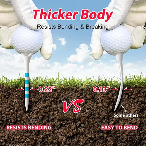 Vista 2 de 60/100 Pack Plastic Golf Tees (2-3/4"or 3-1/4"), Enhanced Durability & Stability, Designed to Reduce Friction and Side Spin