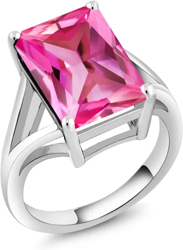 Vista 94 de Gem Stone King Anillo de compromiso solitario con piedra preciosa de corte esmeralda de 0.551 x 0.394 in para mujer, plata de ley 925, anillo
