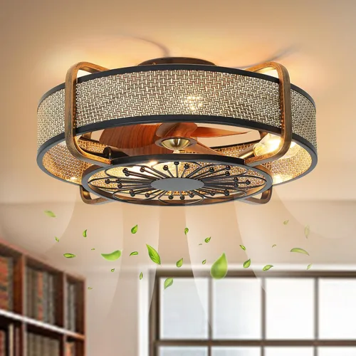 Vista 9 de Chinco Star Ventilador de Techo Enjaulado con Luz, Ventilador de Techo Fandelier Dorado y Control Remoto - Motor Reversible, Viento de 6