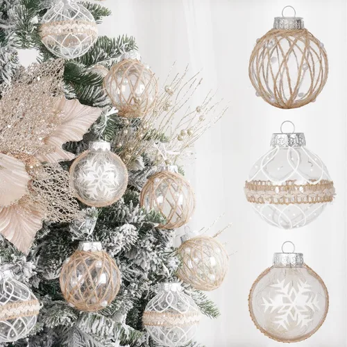 Vista 7 de XmasExp - Juego de adornos de bola de Navidad, 2.76 pulgadas, grandes, inastillables, transparentes, con brillantina, decoración de árbol de Beige