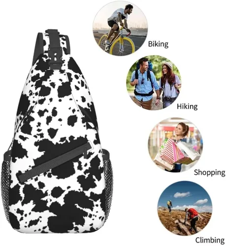 Vista 5 de SUCORONIS Bolso bandolera casual para mujeres y hombres, bolso de hombro cruzado ligero para viajes, senderismo, mochila, Estampado de vaca marrón