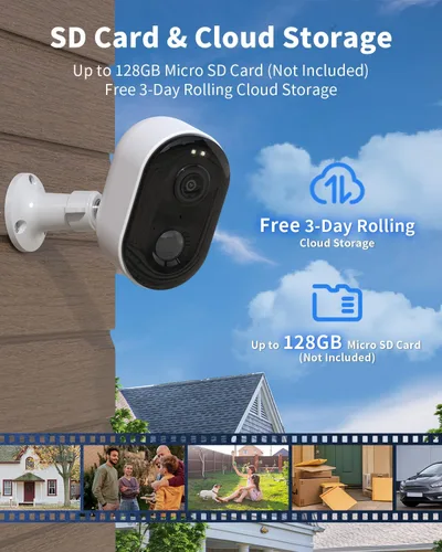 Vista 6 de Cámaras de seguridad inalámbricas para exteriores, alimentadas por batería, visión nocturna a color 2K, detección de movimiento AI con foco