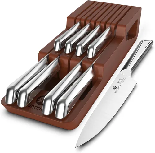 Vista 9 de imarku Juego de cuchillos de cocina, juego de 14 cuchillos de alta calidad, aptos para lavavajillas, juego de cuchillos japoneses afilados con Marrón