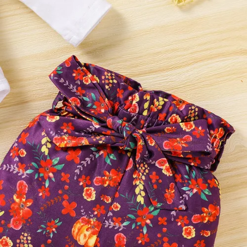 Vista 6 de Viworld Ropa de Halloween para niña recién nacida, mameluco con letras + pantalones de calabaza florales + diadema trajes de Acción de Gracias
