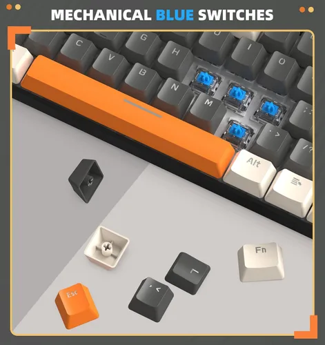 Vista 3 de LexonElec T60PRO - Combo de teclado y mouse mecánico 60% + cable USB C en espiral, teclado retroiluminado LED RGB compacto, interruptor azul clic