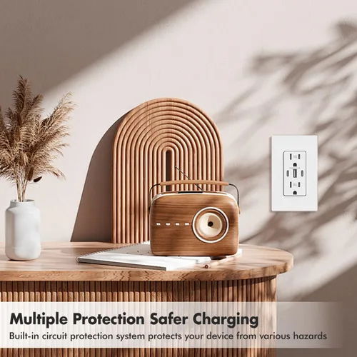 Vista 7 de Micmi Toma de pared USB C, 30 W, 6.0 amperios, 3 puertos USB C, 15 A, receptáculo resistente a manipulaciones con puertos dobles tipo C y A
