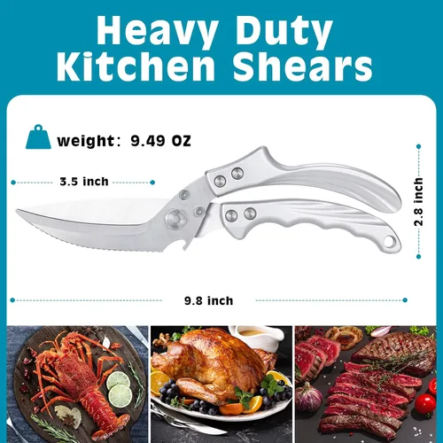 Vista 4 de Tijeras de cocina resistentes – Tijeras de cocina multiusos de acero inoxidable para Acción de Gracias, pollo, hueso, carne, pavo, pescado, tijeras
