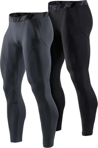 Vista 21 de TSLA - Pantalones de compresión térmica para hombres, calzas deportivas para correr, ropa base de invierno