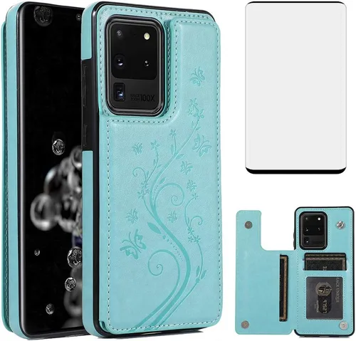 Vista 13 de Funda de teléfono para Samsung Galaxy S20 Plus Glaxay S20+ 5G con protector de pantalla de vidrio templado y tarjetero, funda de piel con tapa