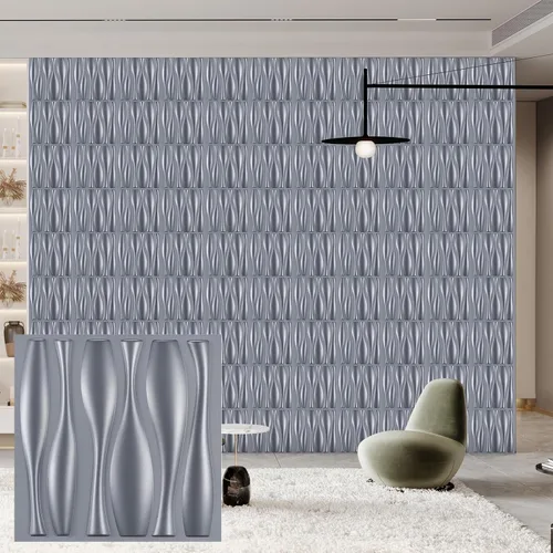 Vista 26 de Heikki Paquete de 30 paneles de pared 3D para decoración de pared interior, paneles de pared con textura de flores de PVC para sala de estar Negro-YJ