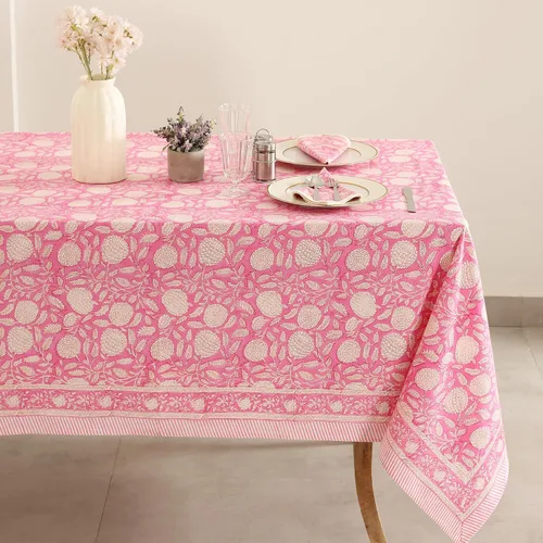 Vista 6 de Labhanshi Mantel rectangular de 6 plazas de algodón prelavado con estampado indio a mano, 60 x 90 pulgadas, diseño floral de algodón prelavado
