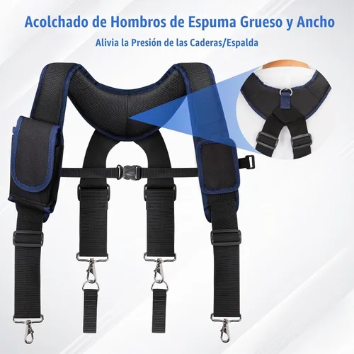 Vista 4 de Tool Belt Suspenders for Men, Adjustable Tool Belt with Magnetic Wristband Multifunctional Pouch Pocket for Workers Negro