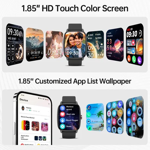 Vista 7 de Relojes inteligentes para mujeres y hombres con llamada Bluetooth y voz IA, rastreador de fitness HD de 1.85" con monitor de frecuencia cardíaca