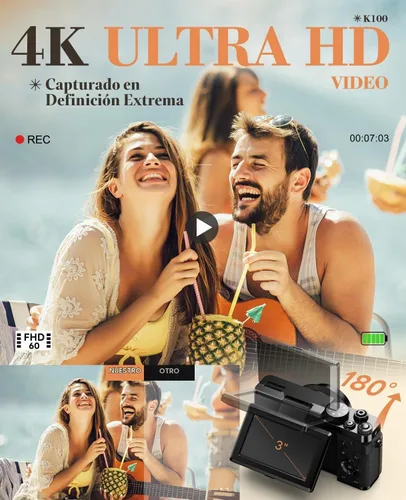 Vista 3 de TURE - Cámara digital 4K de 48 MP para fotografía y vlogging de YouTube, cámara de video de enfoque automático UHD con zoom 18X con pantalla