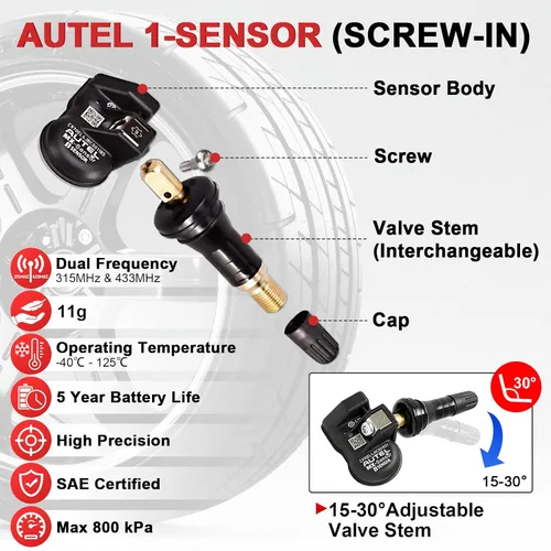Vista 6 de Sensor TPMS Universal Autel 1 Sensor con Doble Frecuencia (315MHz + 433MHz), Sensor de Monitoreo de Presión de Neumáticos de Reemplazo para 99%