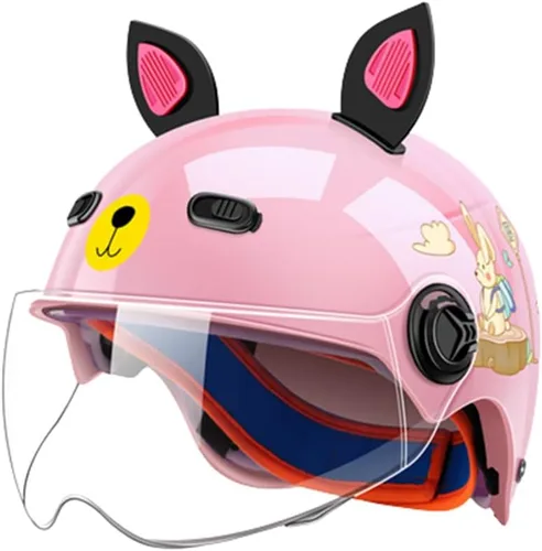 Vista 8 de Lindo casco de motocicleta para niños con orejas de gato, casco ultrafino de media cáscara para motocicleta, casco abierto para motociclista, casco