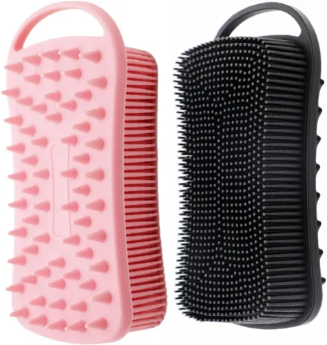 Vista 8 de Paquete de 2 exfoliantes corporales de silicona de doble cara para exfoliación, ducha y masaje del cuero cabelludo, cepillo 2 en 1 para baño