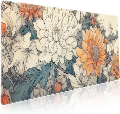 Vista 47 de Alfombrilla de mouse negra estética vintage para juegos botánicos, extendida, bonita planta verde bosque, naturaleza, floral, grande