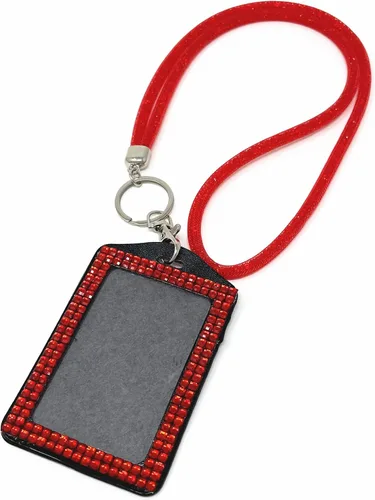 Vista 12 de Cordón de malla con cuentas de cristal con diamantes de imitación vertical titular de la tarjeta de identificación